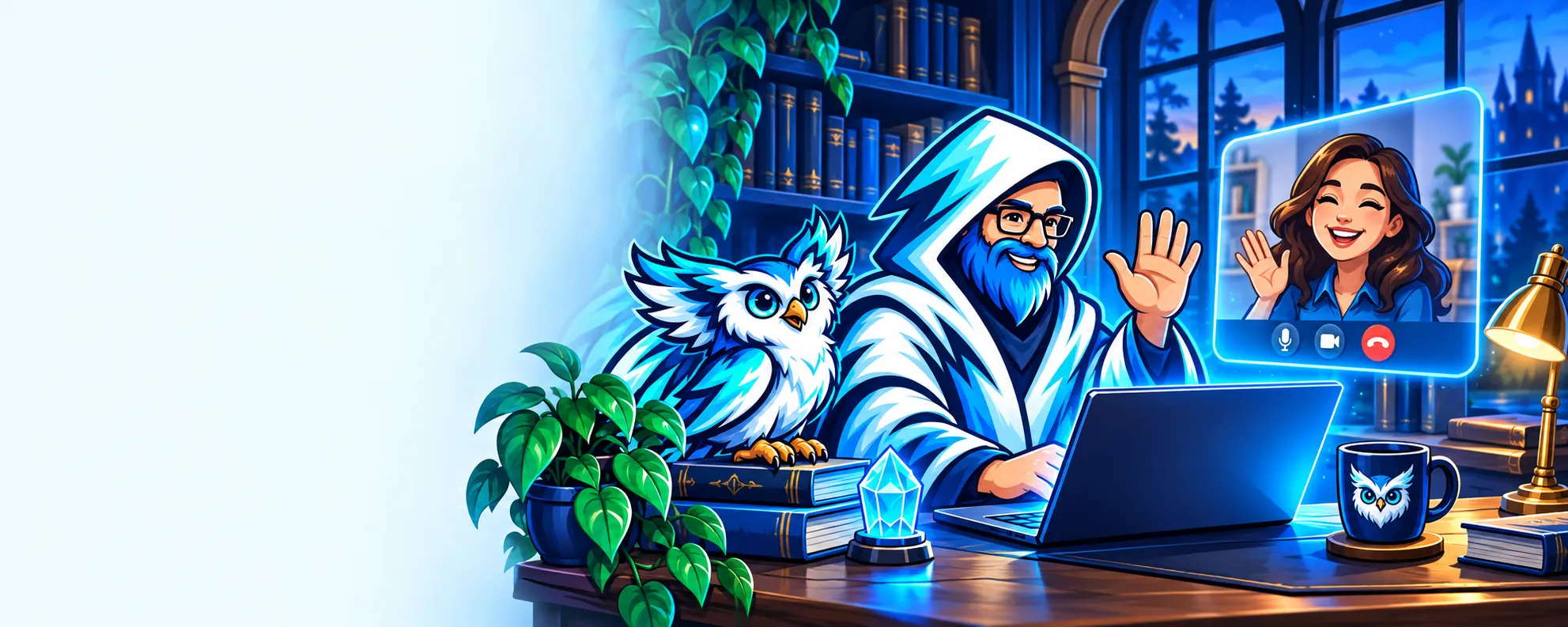 A friendly conversation between the Mage Mailer mage and a business owner